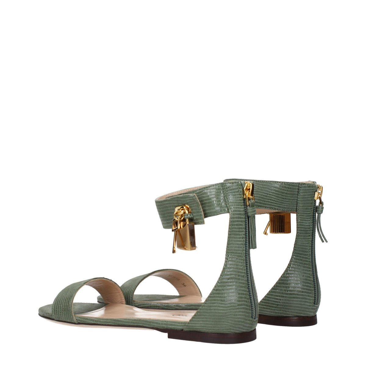 Tom Ford Green Leather Flat Sandals grun