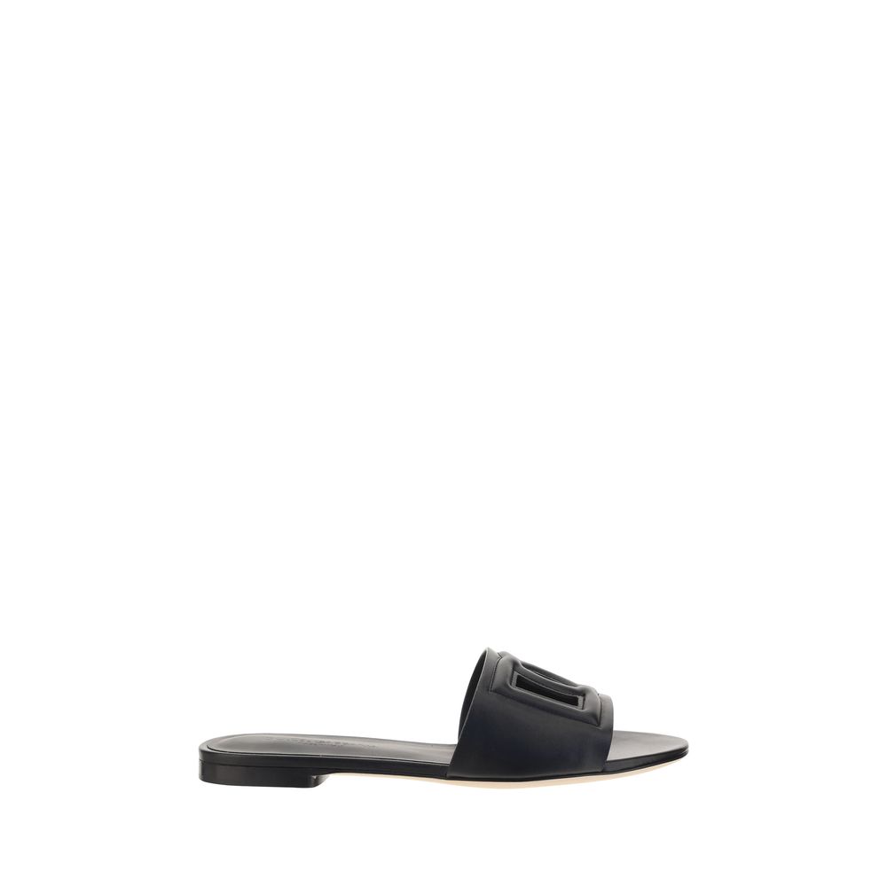 Dolce & Gabbana Black Leather Flat Sandals schwarz