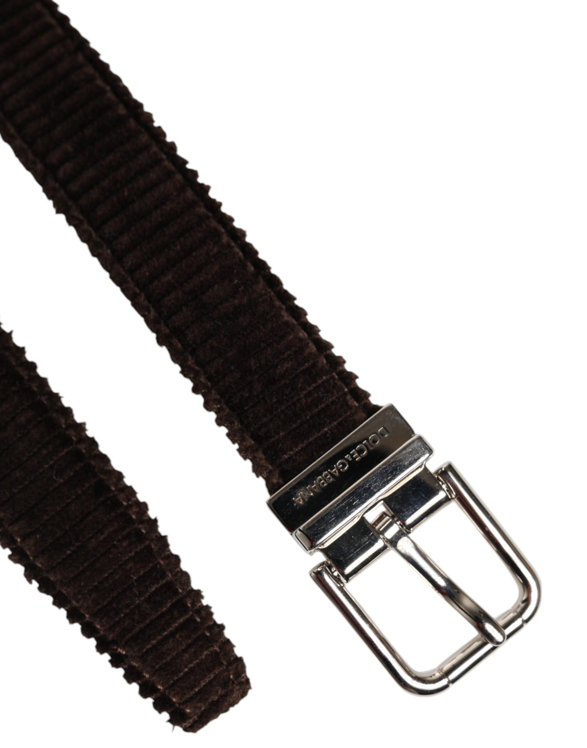 Dolce & Gabbana Men Brown Velvet Ridged Silver Buckle Belt braun