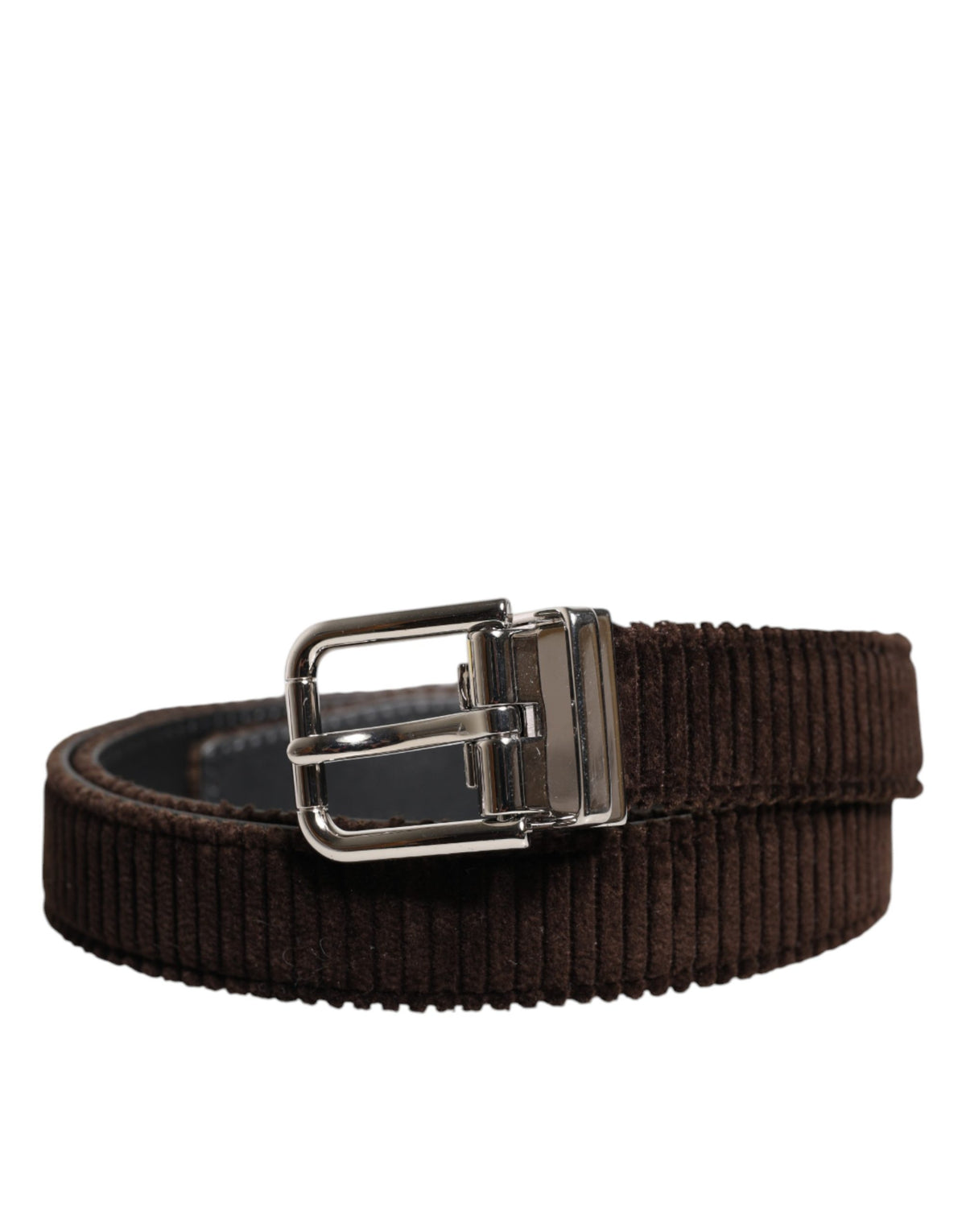 Dolce & Gabbana Men Brown Velvet Ridged Silver Buckle Belt braun