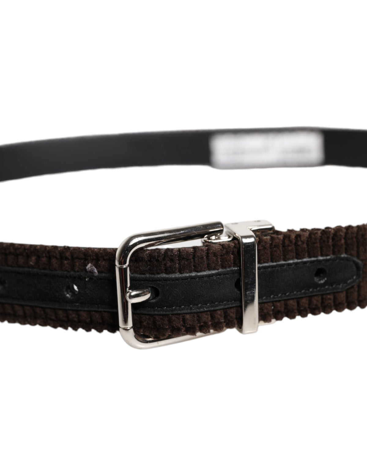 Dolce & Gabbana Men Brown Velvet Ridged Silver Buckle Belt braun