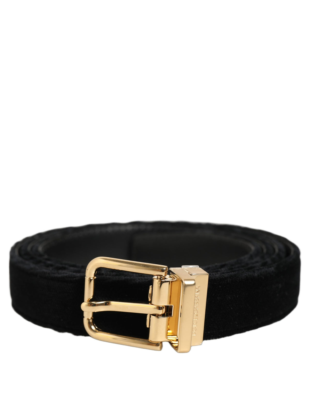 Dolce & Gabbana Men Black Velvet Gold Tone Metal Buckle Belt schwarz