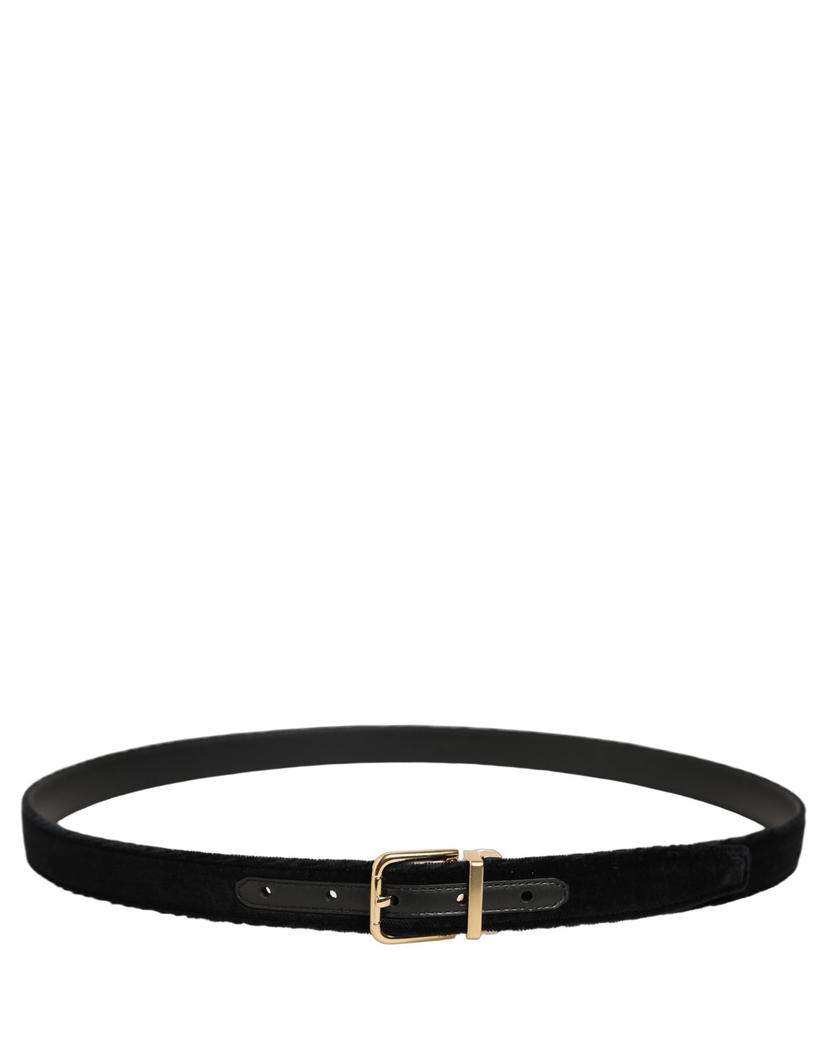 Dolce & Gabbana Men Black Velvet Gold Tone Metal Buckle Belt schwarz
