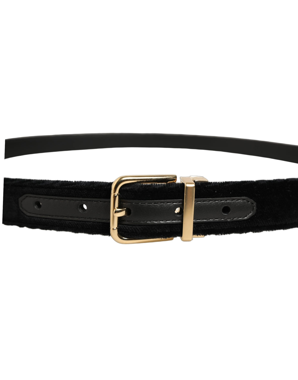 Dolce & Gabbana Men Black Velvet Gold Tone Metal Buckle Belt schwarz