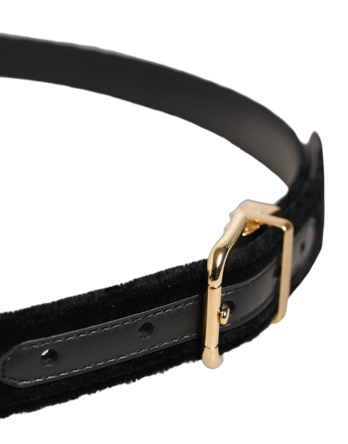 Dolce & Gabbana Men Black Velvet Gold Tone Metal Buckle Belt schwarz