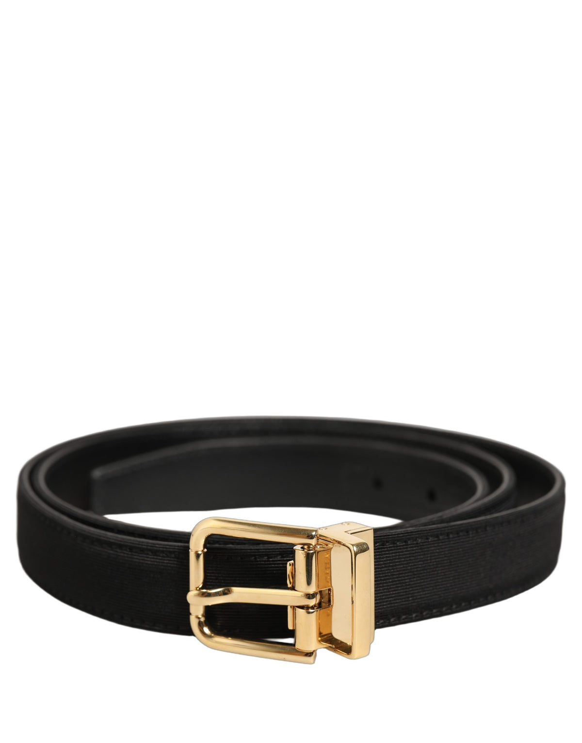 Dolce & Gabbana Black Canvas Leather Gold Metal Buckle Belt schwarz