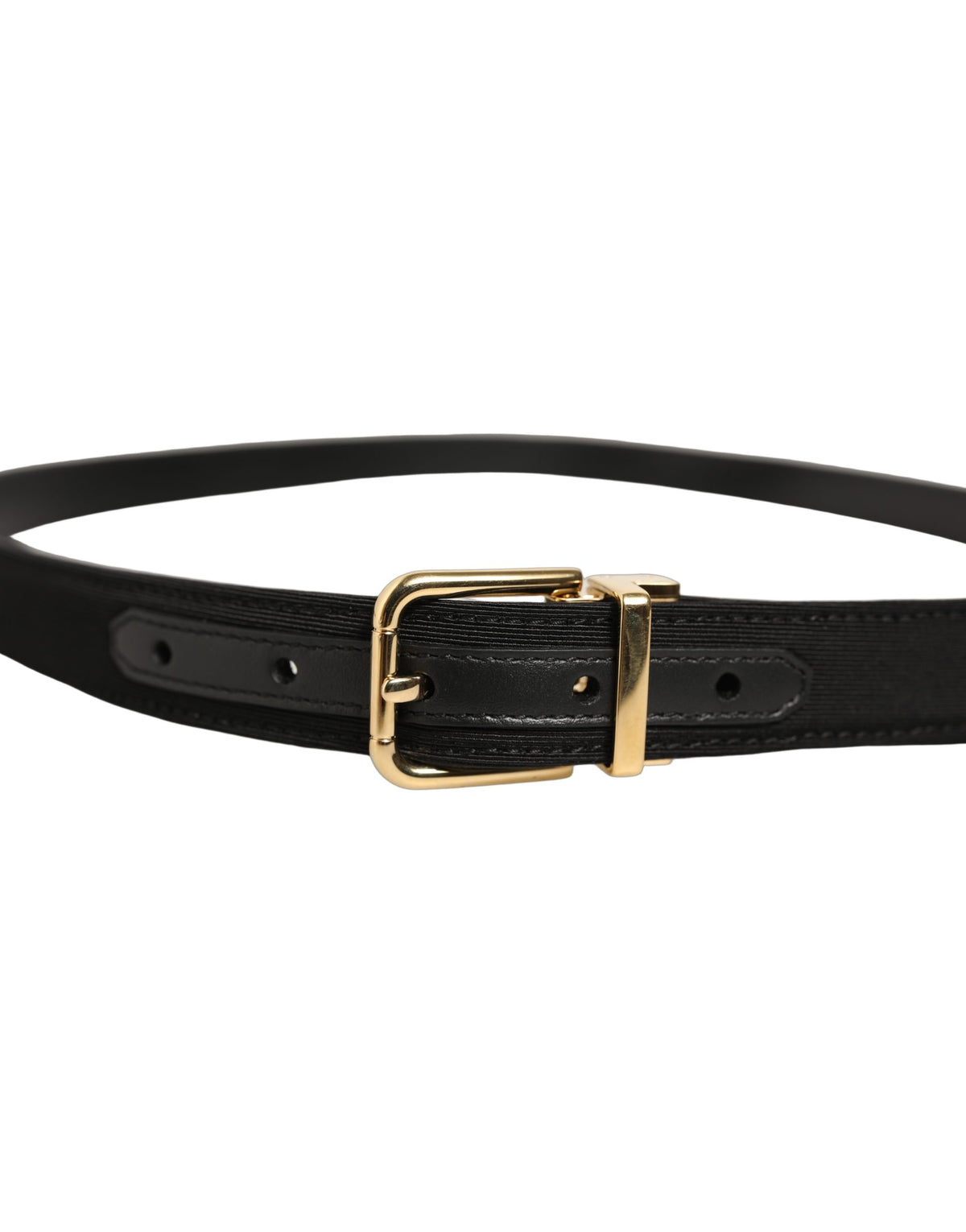 Dolce & Gabbana Black Canvas Leather Gold Metal Buckle Belt schwarz