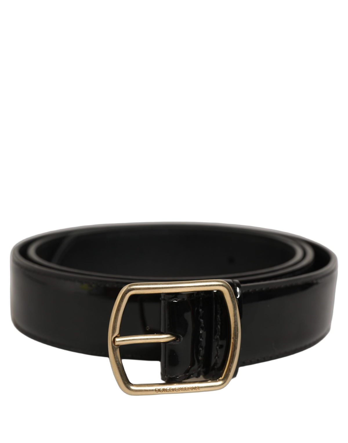 Dolce & Gabbana Black Patent Leather Gold Metal Buckle Belt schwarz