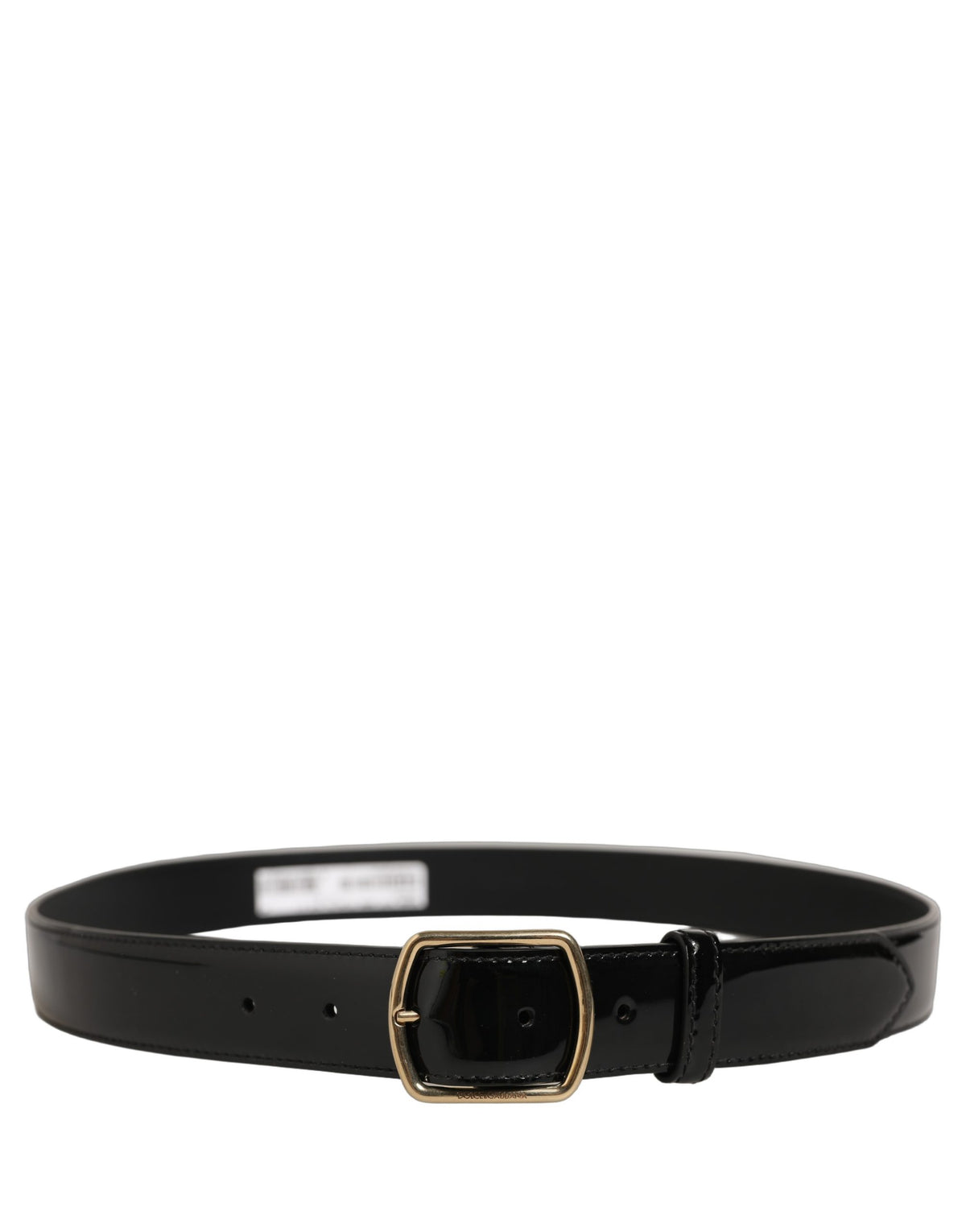 Dolce & Gabbana Black Patent Leather Gold Metal Buckle Belt schwarz