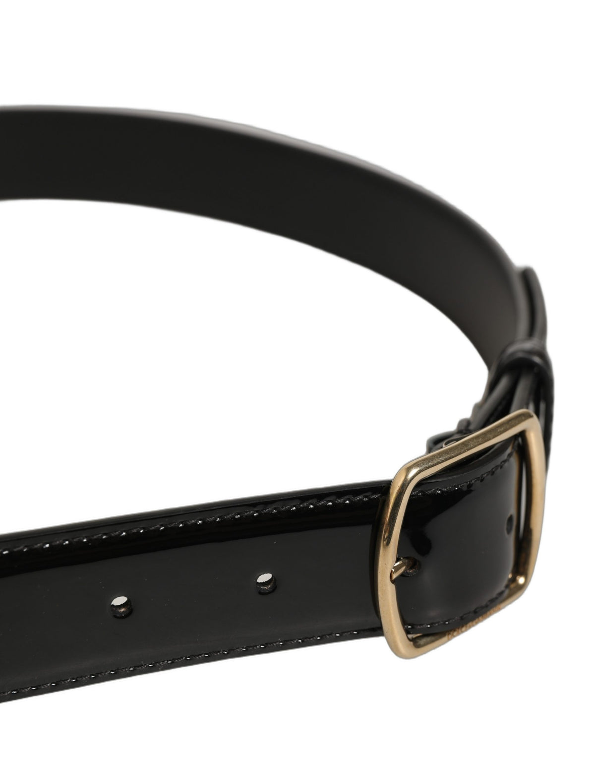 Dolce & Gabbana Black Patent Leather Gold Metal Buckle Belt schwarz