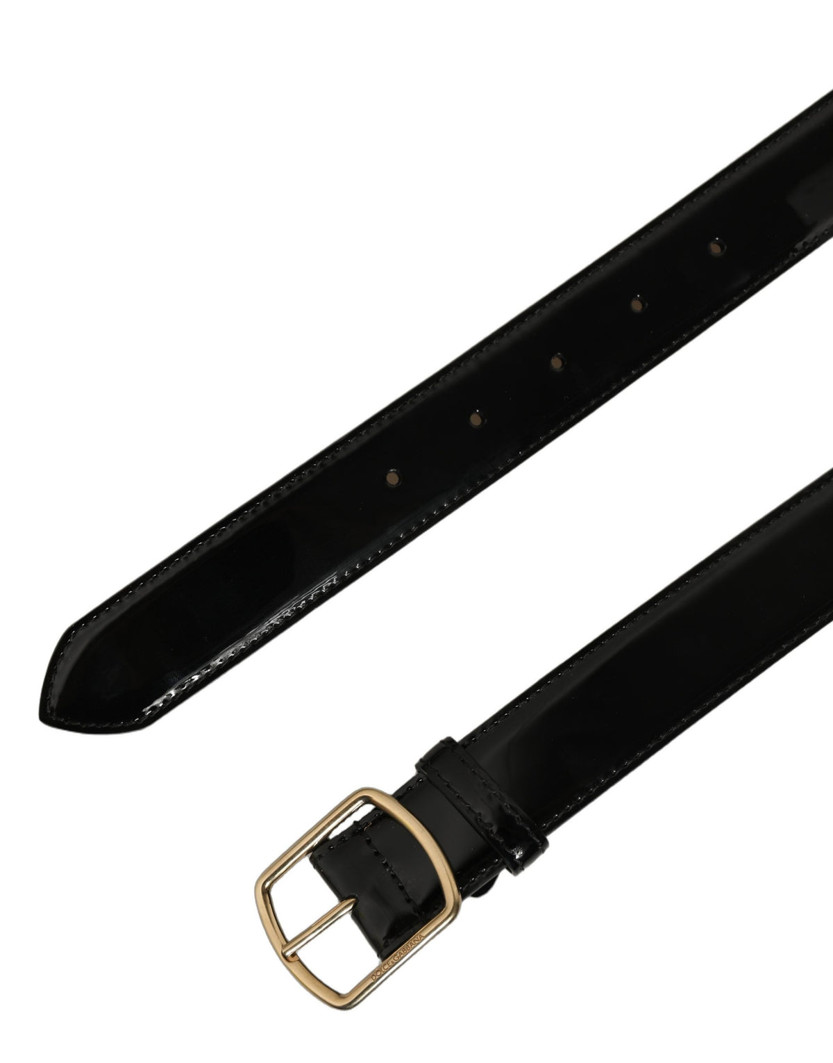Dolce & Gabbana Black Patent Leather Gold Metal Buckle Belt schwarz