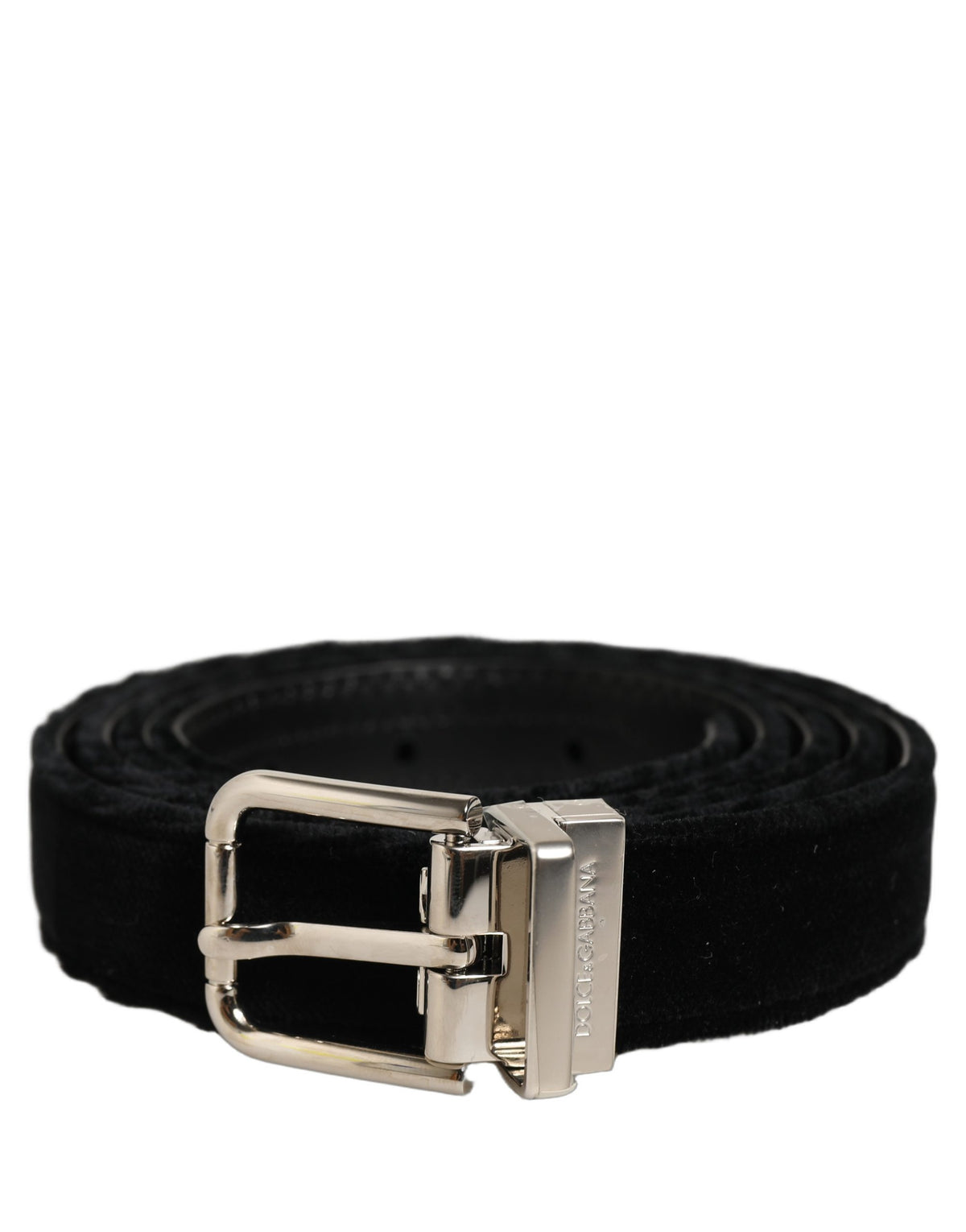 Dolce & Gabbana Black Velvet Silver Tone Metal Buckle Belt schwarz