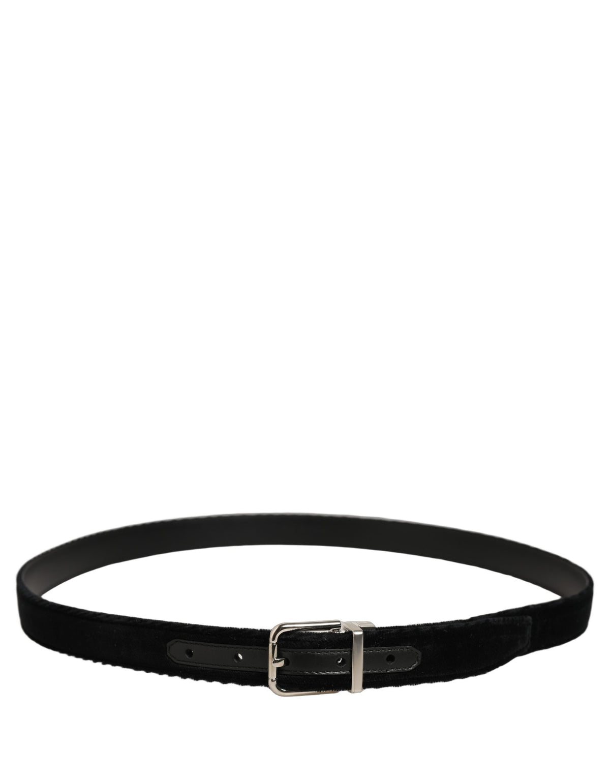 Dolce & Gabbana Black Velvet Silver Tone Metal Buckle Belt schwarz