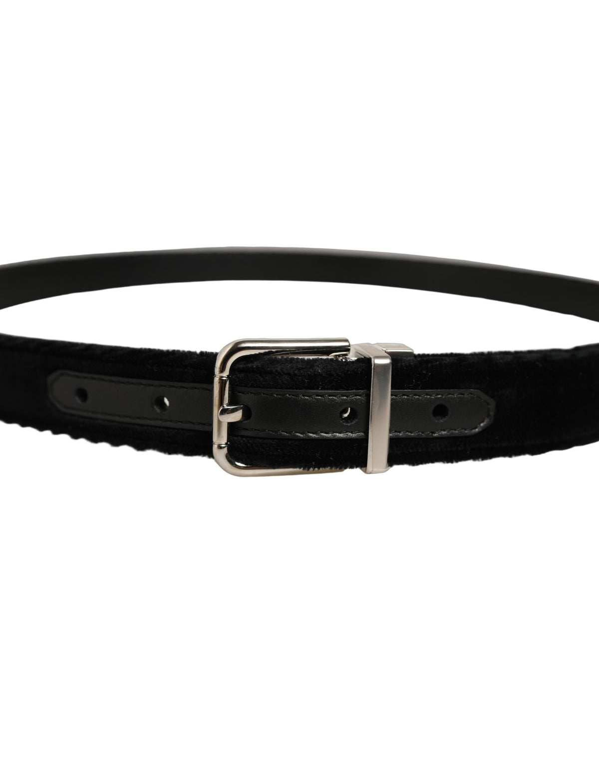 Dolce & Gabbana Black Velvet Silver Tone Metal Buckle Belt schwarz