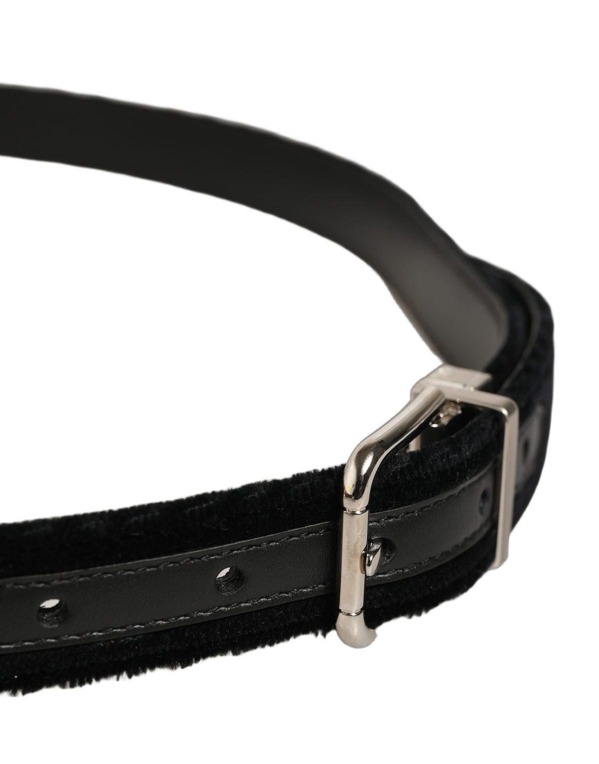 Dolce & Gabbana Black Velvet Silver Tone Metal Buckle Belt schwarz