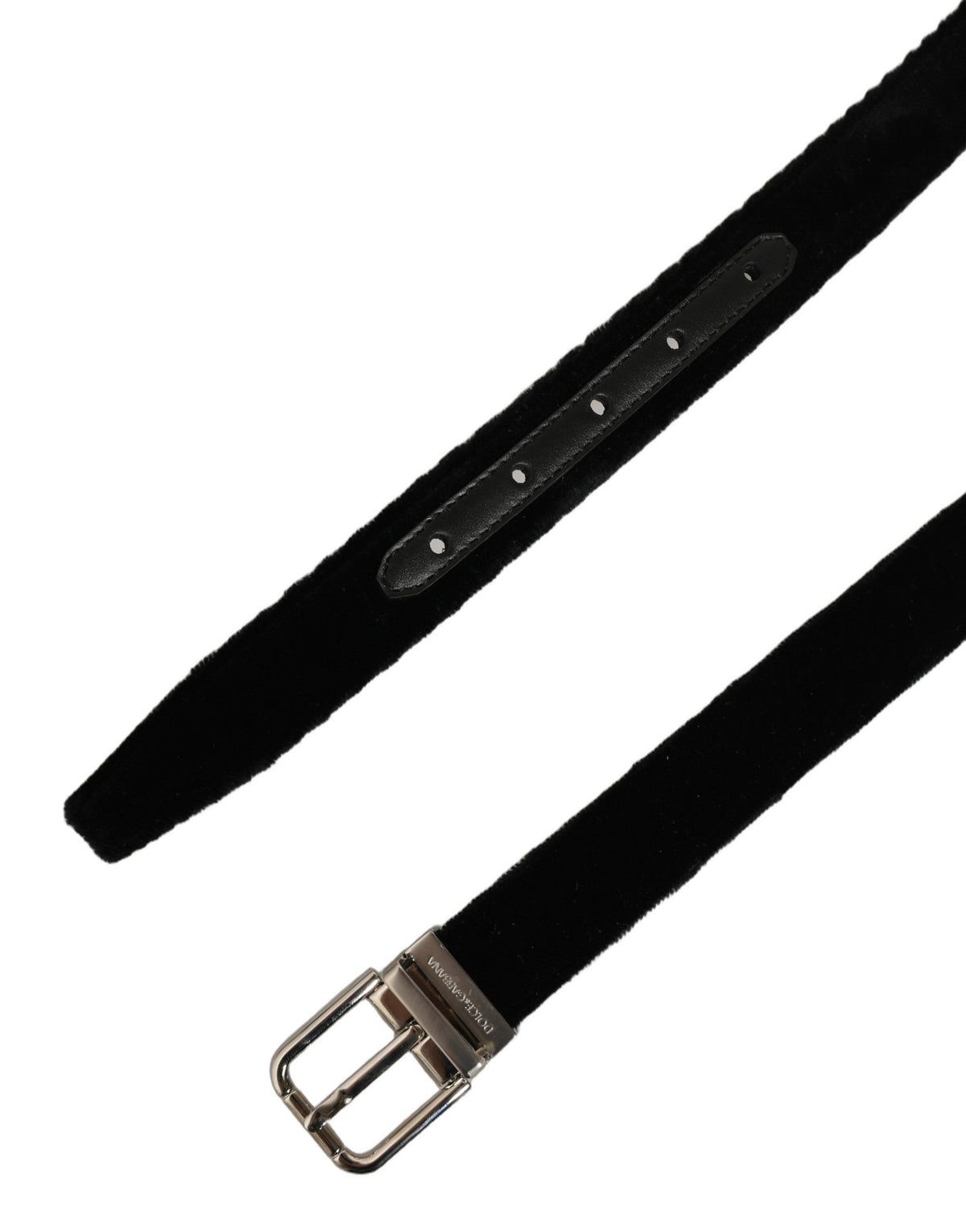Dolce & Gabbana Black Velvet Silver Tone Metal Buckle Belt schwarz