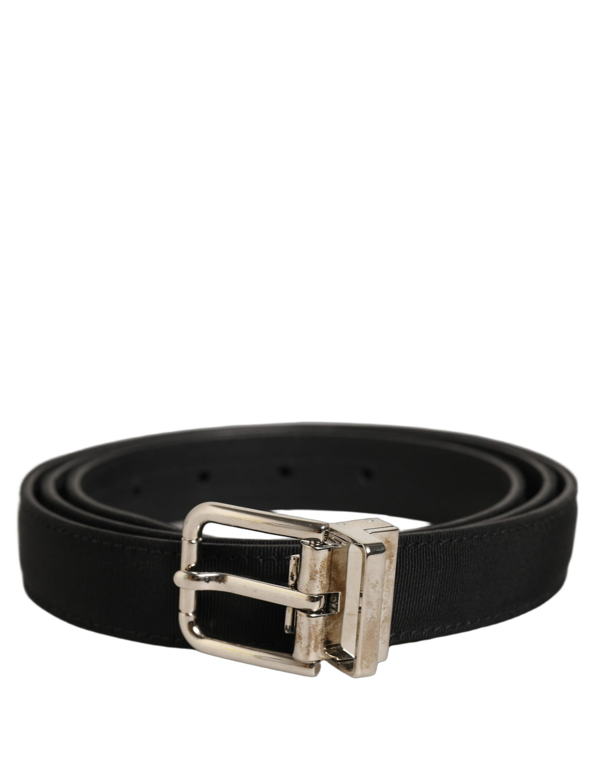 Dolce & Gabbana Black Classic Leather Silver Tone Buckle Belt schwarz