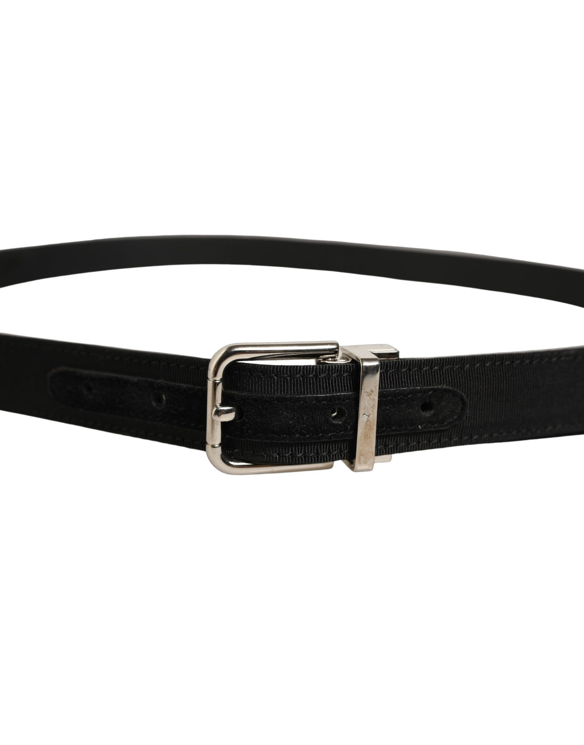 Dolce & Gabbana Black Classic Leather Silver Tone Buckle Belt schwarz