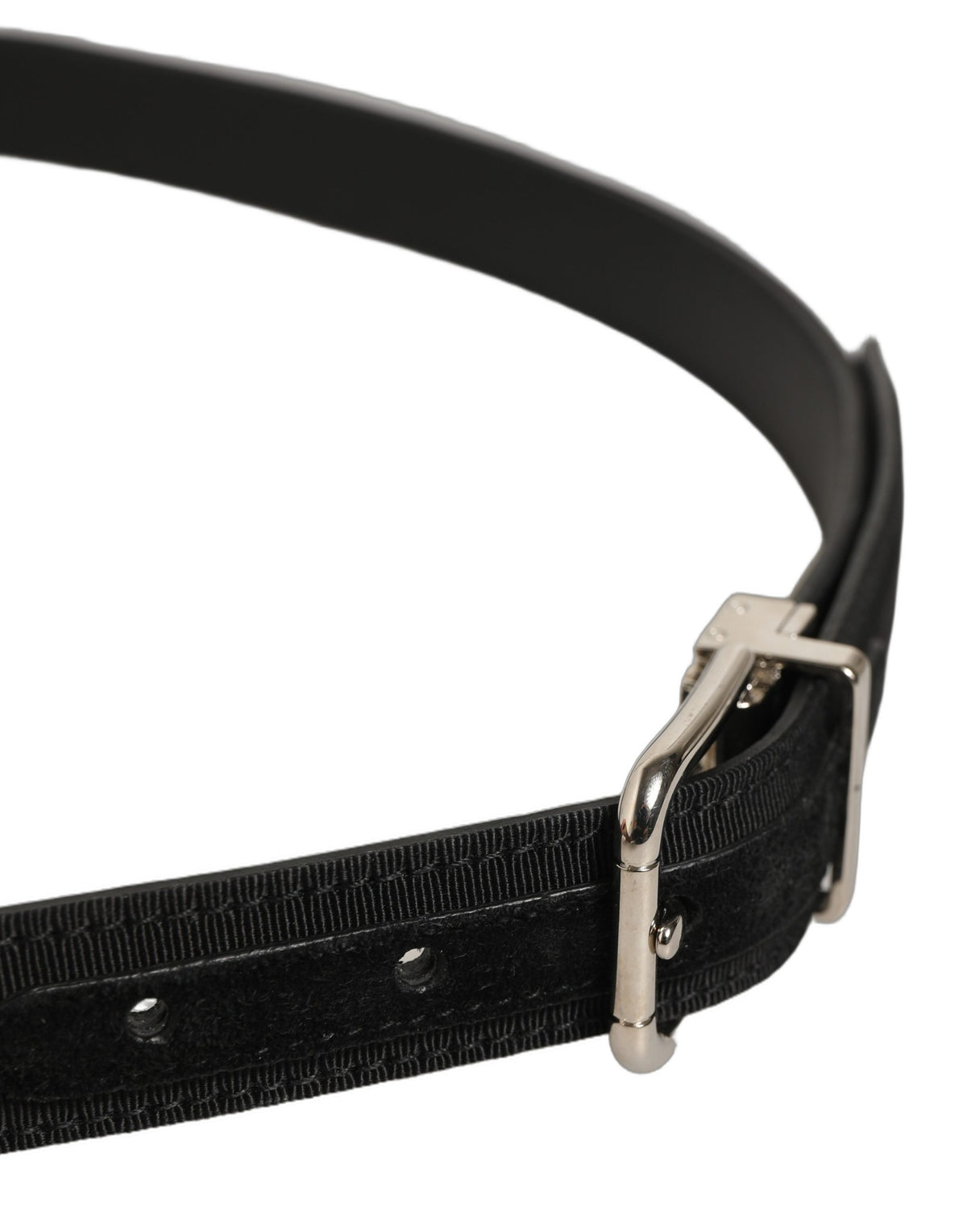 Dolce & Gabbana Black Classic Leather Silver Tone Buckle Belt schwarz