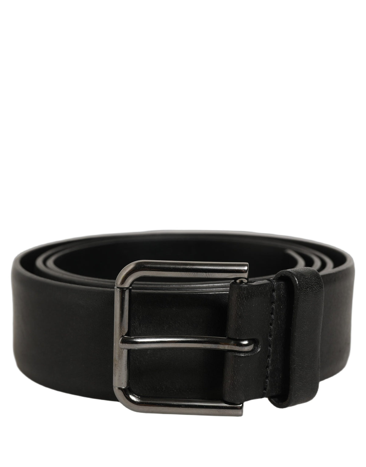 Dolce & Gabbana Black Leather Classic Silver Buckle Belt schwarz