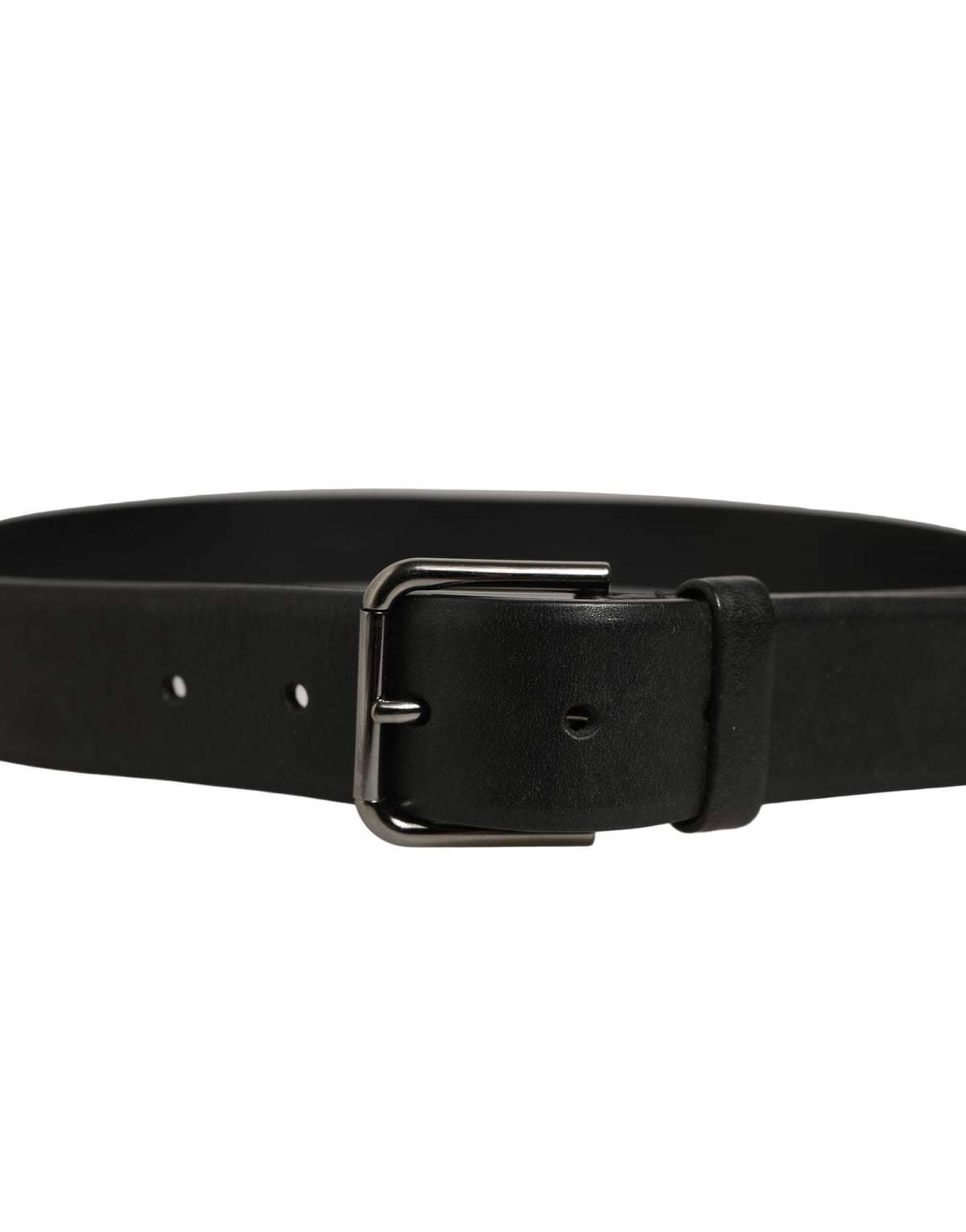 Dolce & Gabbana Black Leather Classic Silver Buckle Belt schwarz