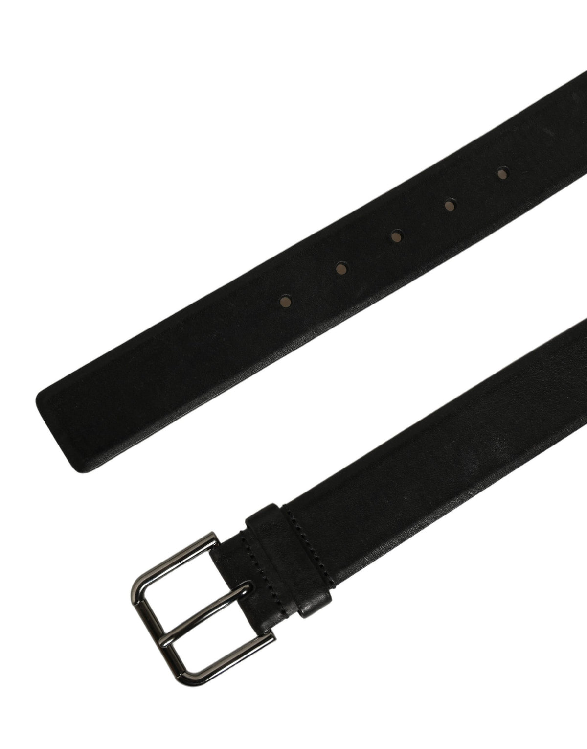 Dolce & Gabbana Black Leather Classic Silver Buckle Belt schwarz