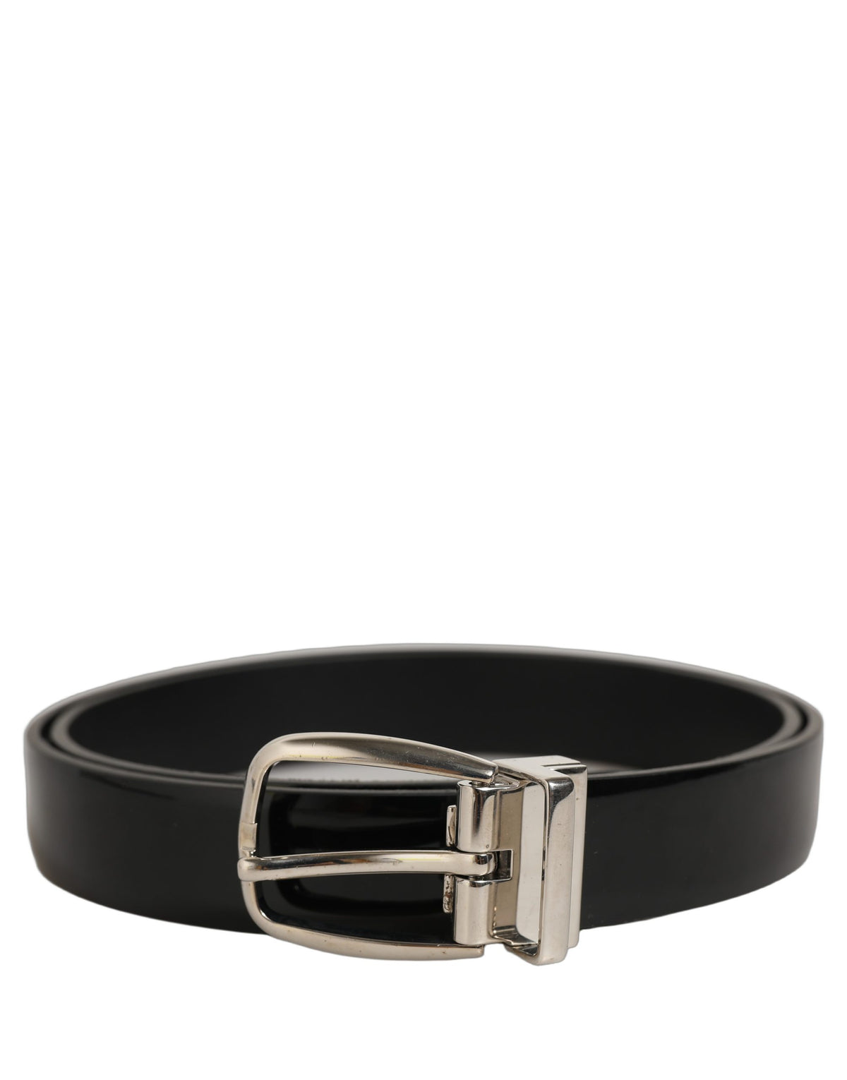 Dolce & Gabbana Black Classic Leather Silver Tone Buckle Belt schwarz