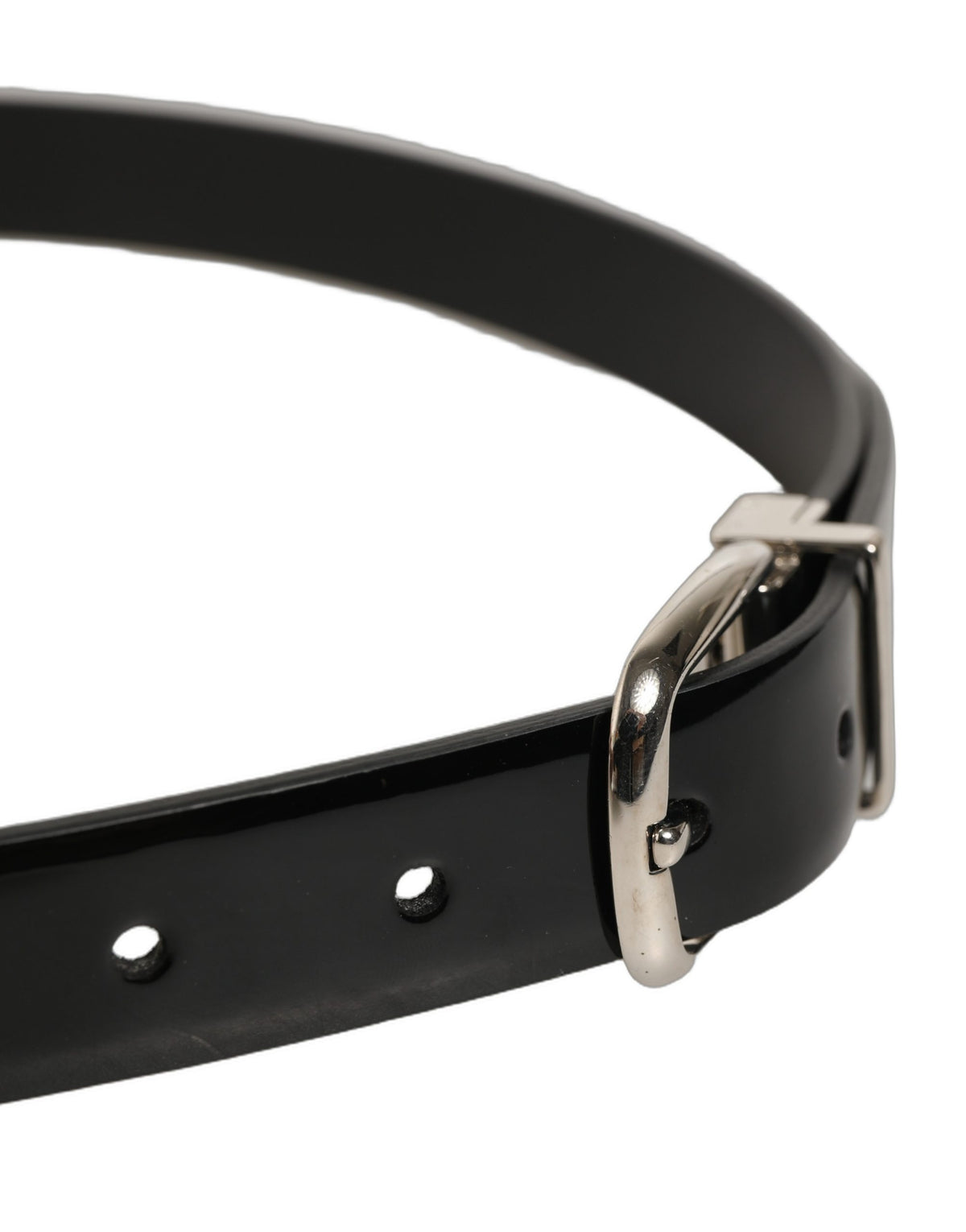 Dolce & Gabbana Black Classic Leather Silver Tone Buckle Belt schwarz