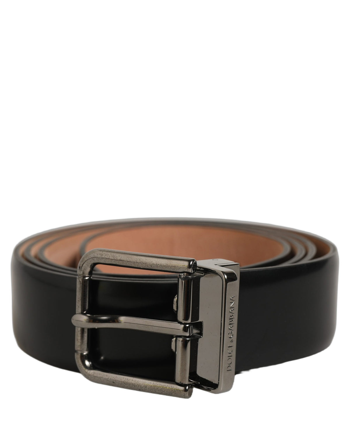 Dolce & Gabbana Black Leather Silver Metal Buckle Belt schwarz