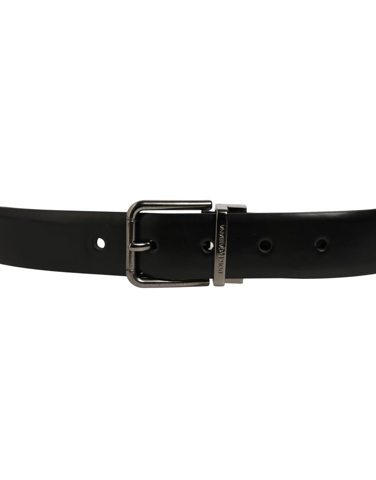 Dolce & Gabbana Black Leather Silver Metal Buckle Belt schwarz
