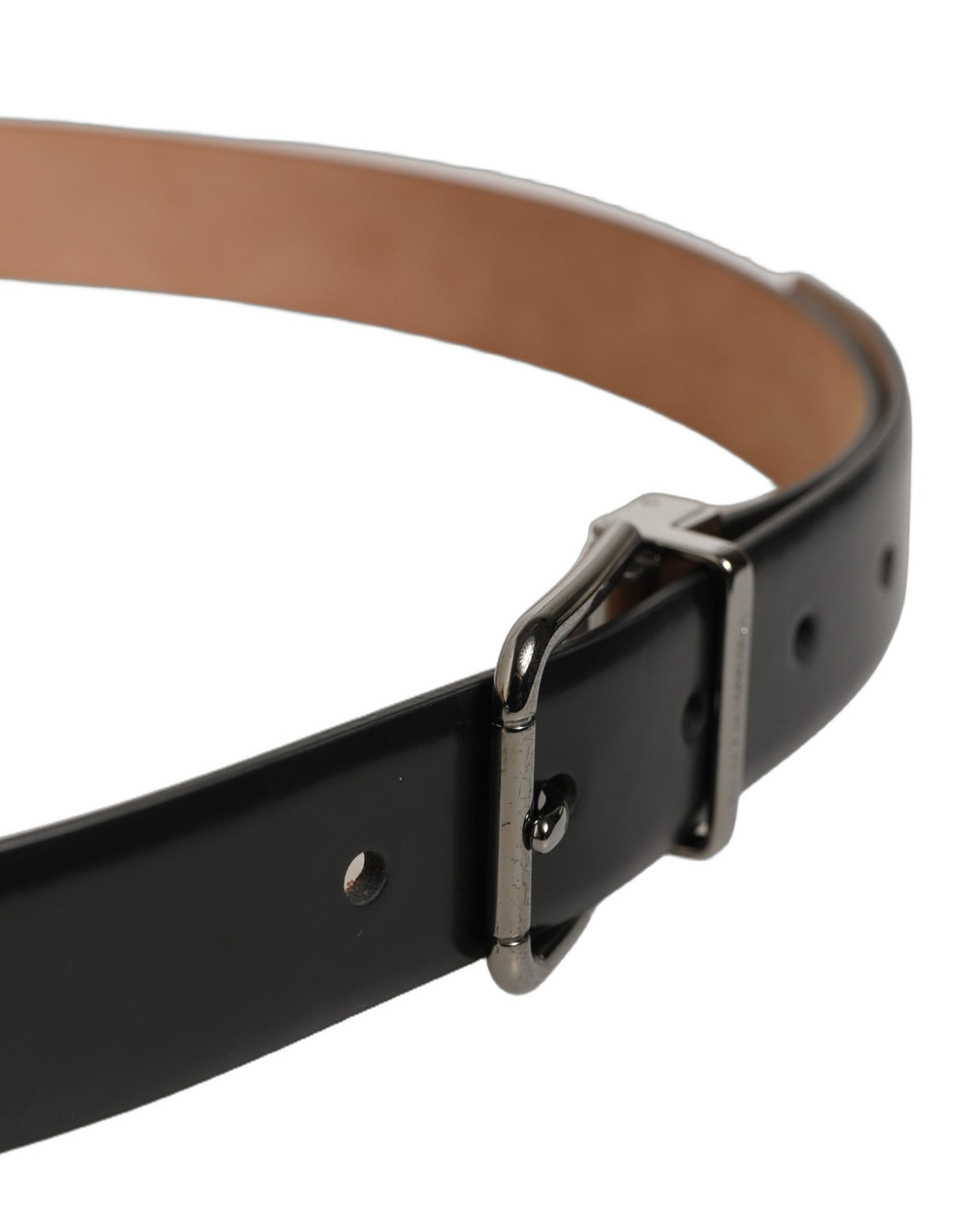 Dolce & Gabbana Black Leather Silver Metal Buckle Belt schwarz