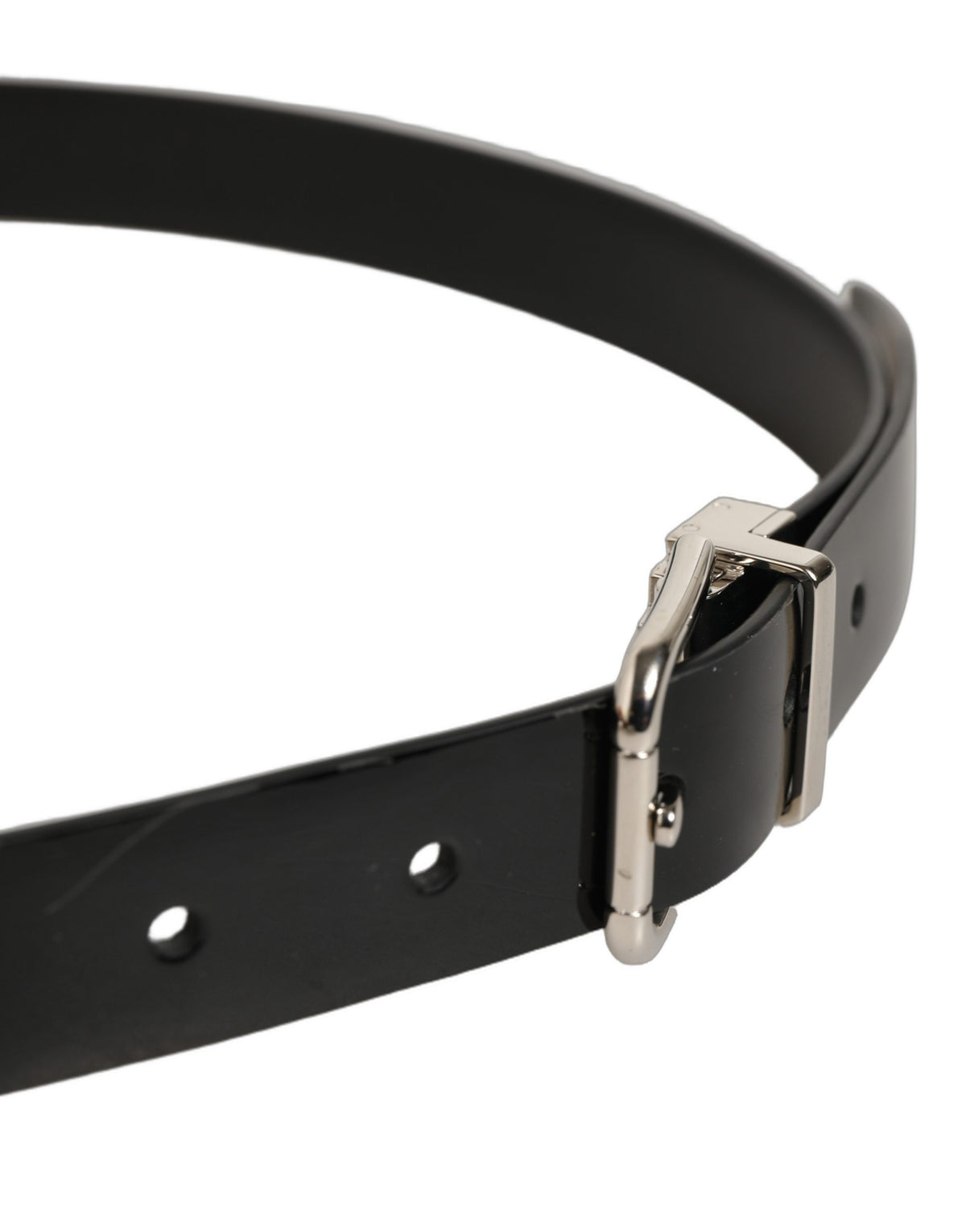 Dolce & Gabbana Black Classic Leather Silver Tone Buckle Belt schwarz