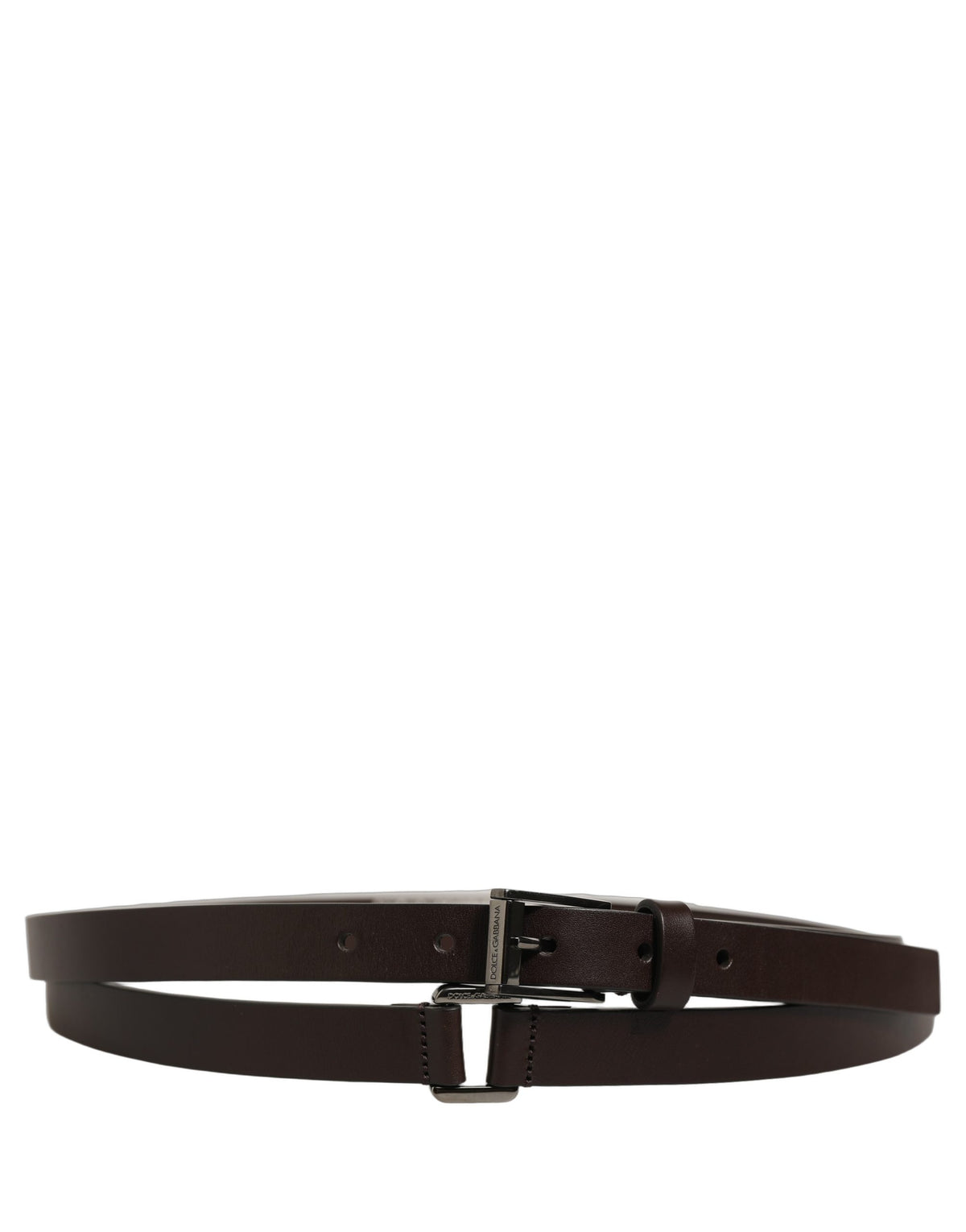 Dolce & Gabbana Brown Leather Double Wrap Metal Buckle Belt braun