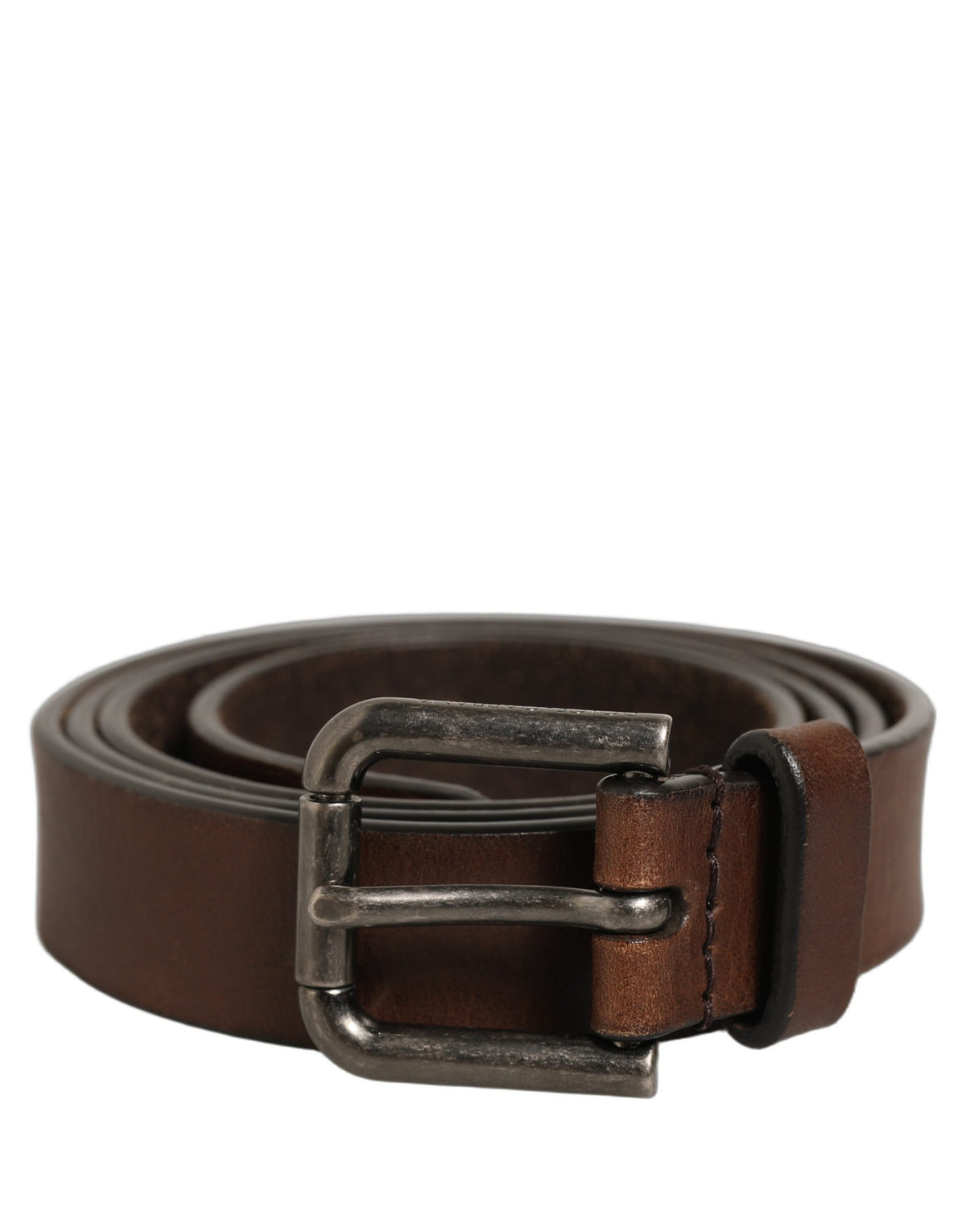 Dolce & Gabbana Brown Leather Silver Tone Metal Buckle Belt braun