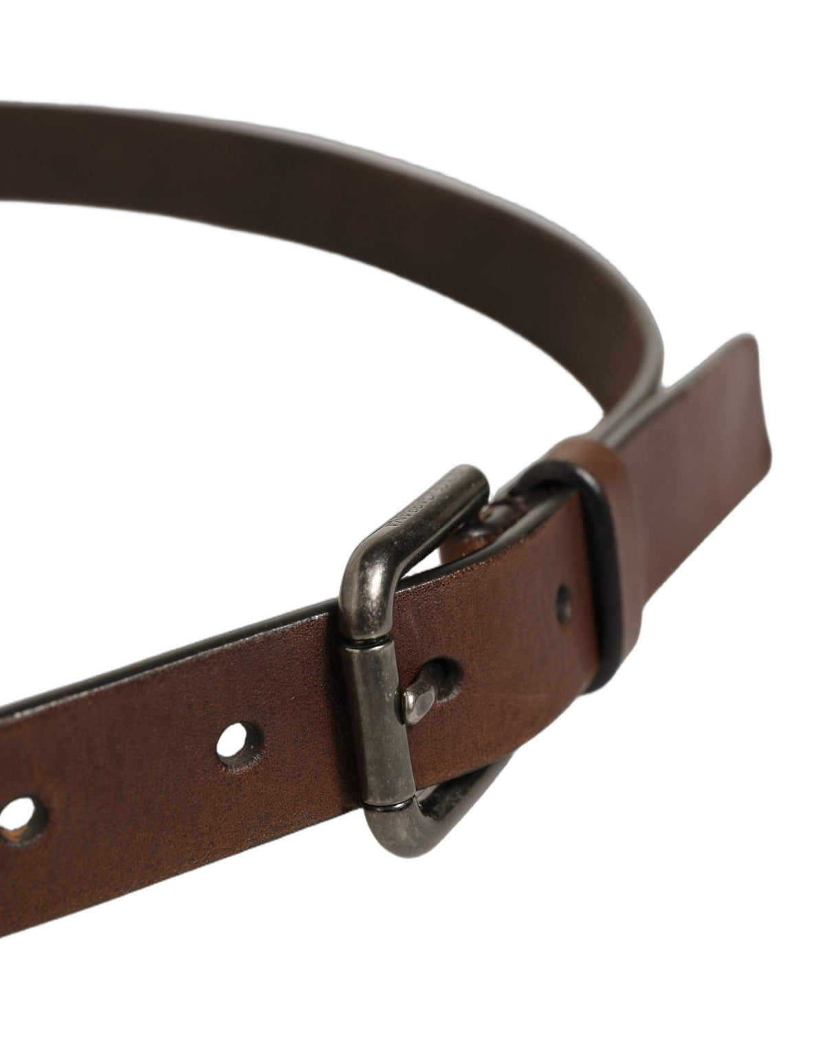 Dolce & Gabbana Brown Leather Silver Tone Metal Buckle Belt braun