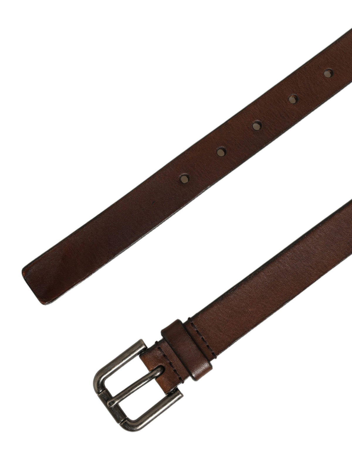 Dolce & Gabbana Brown Leather Silver Tone Metal Buckle Belt braun