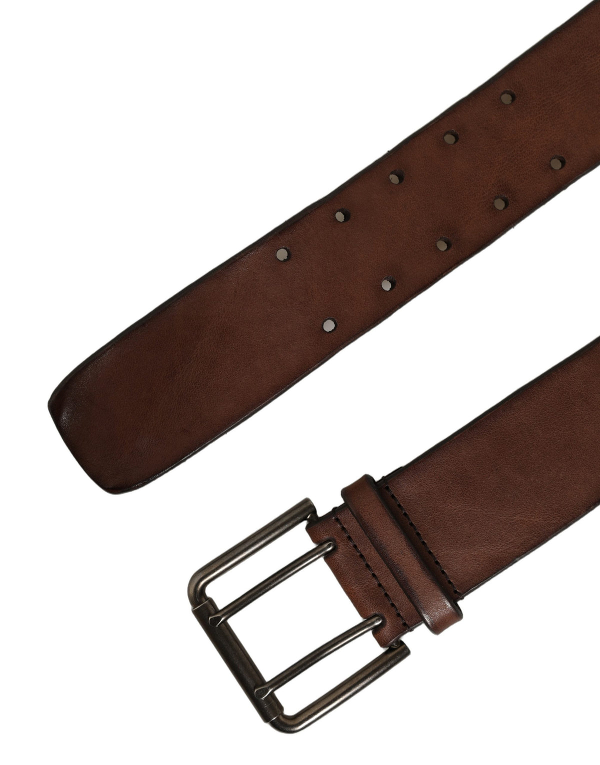 Dolce & Gabbana Belt Brown Leather Double Prong Metal Buckle braun