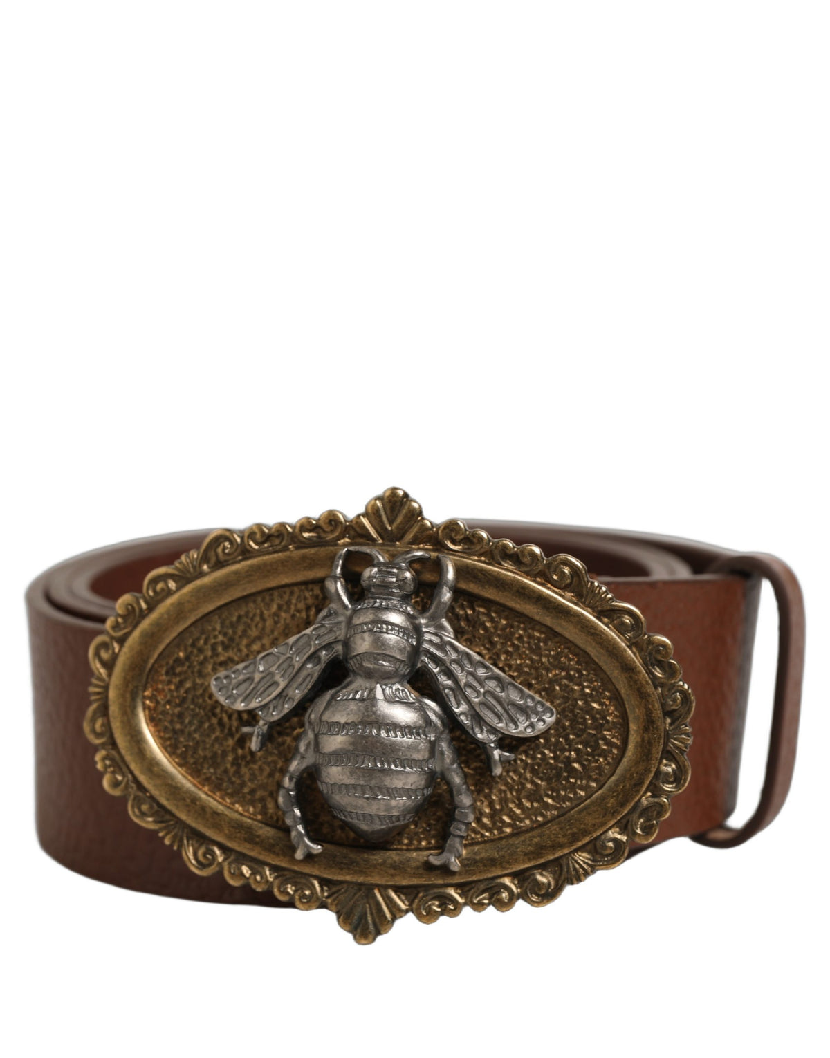 Dolce & Gabbana Brown Leather Bee Accent Metal Buckle Belt braun