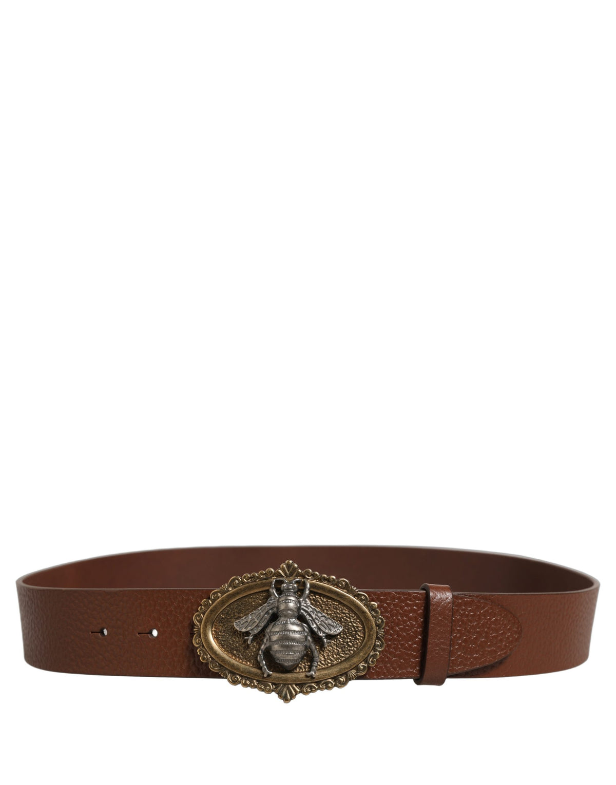 Dolce & Gabbana Brown Leather Bee Accent Metal Buckle Belt braun
