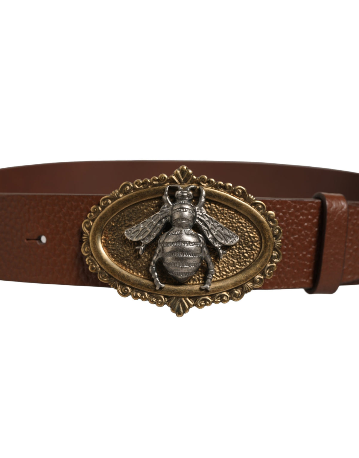 Dolce & Gabbana Brown Leather Bee Accent Metal Buckle Belt braun