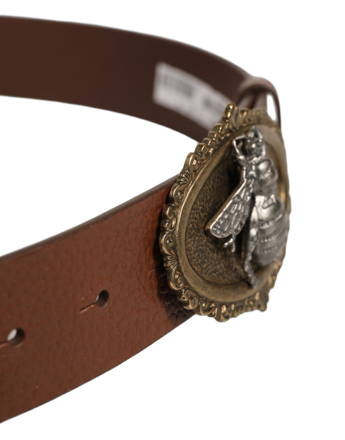 Dolce & Gabbana Brown Leather Bee Accent Metal Buckle Belt braun