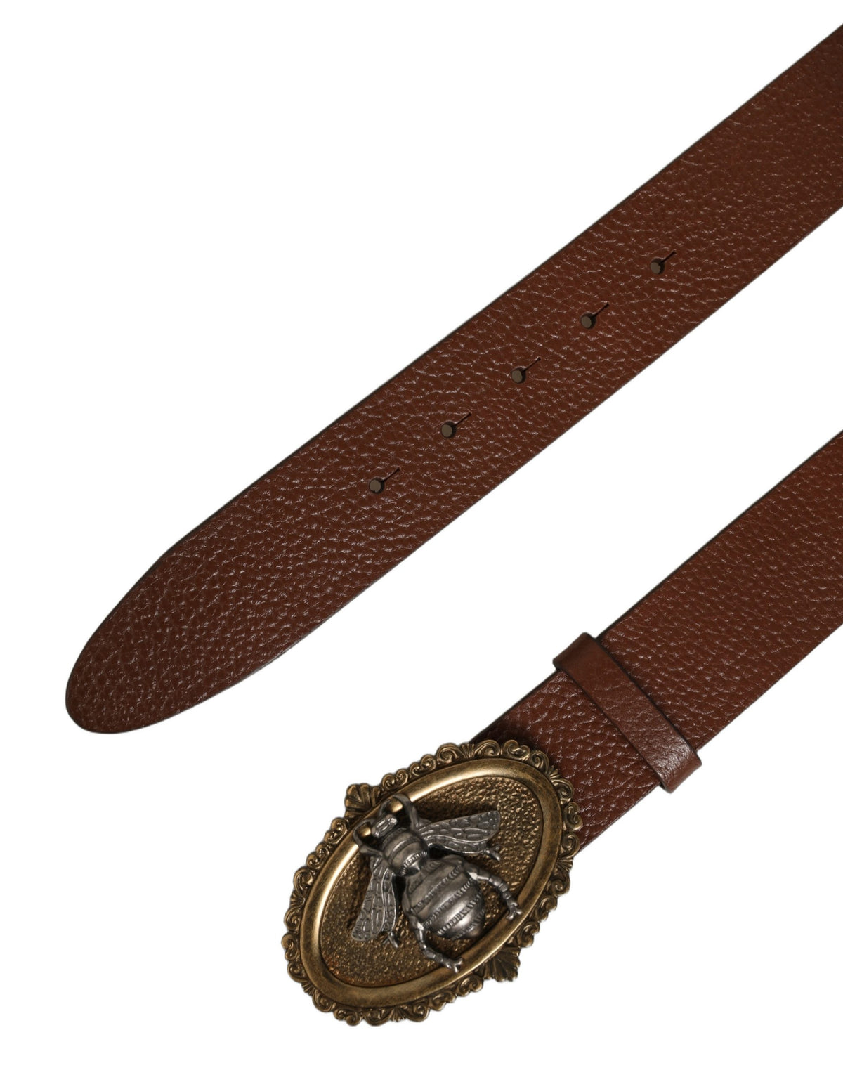 Dolce & Gabbana Brown Leather Bee Accent Metal Buckle Belt braun