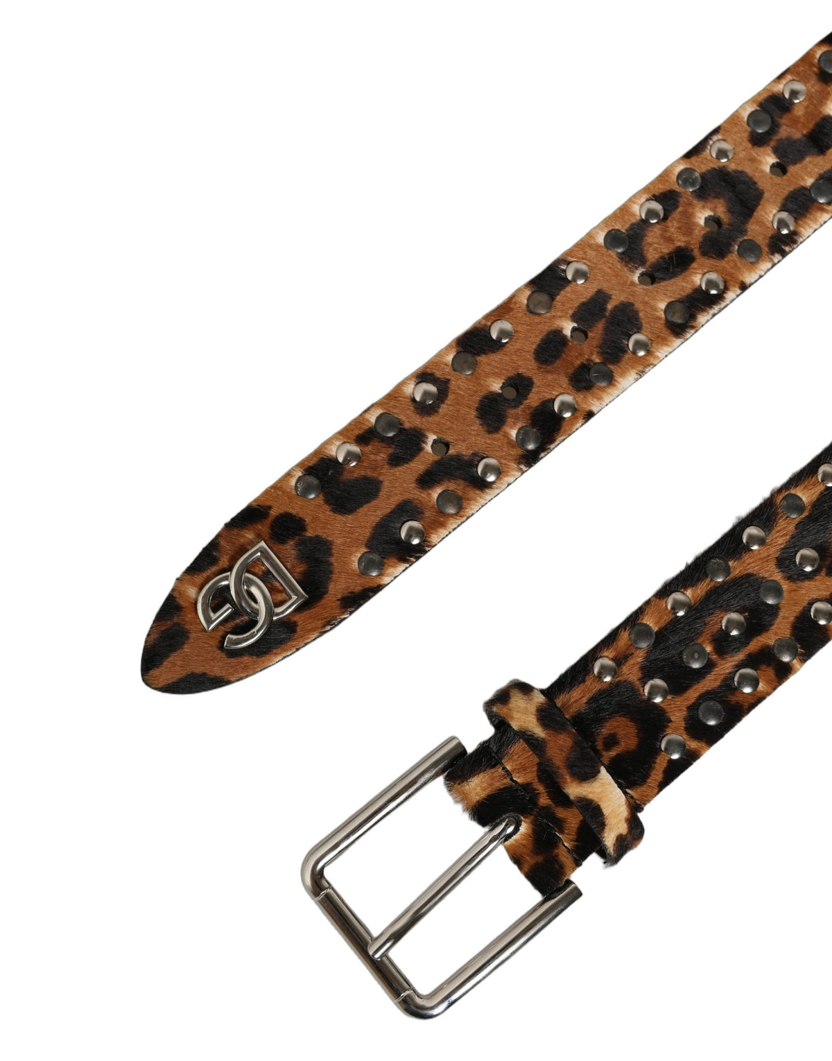 Dolce & Gabbana Brown Leopard Hair Studs Metal Buckle Belt braun