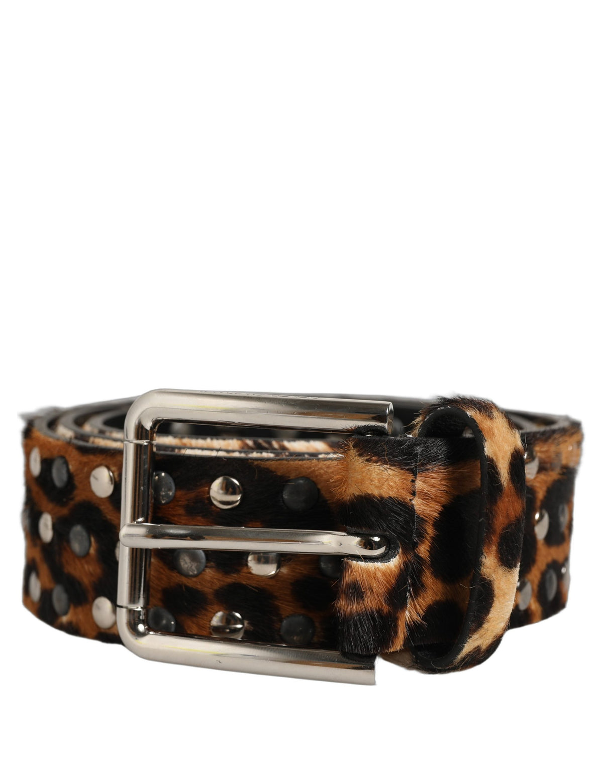 Dolce & Gabbana Brown Leopard Hair Studs Metal Buckle Belt braun