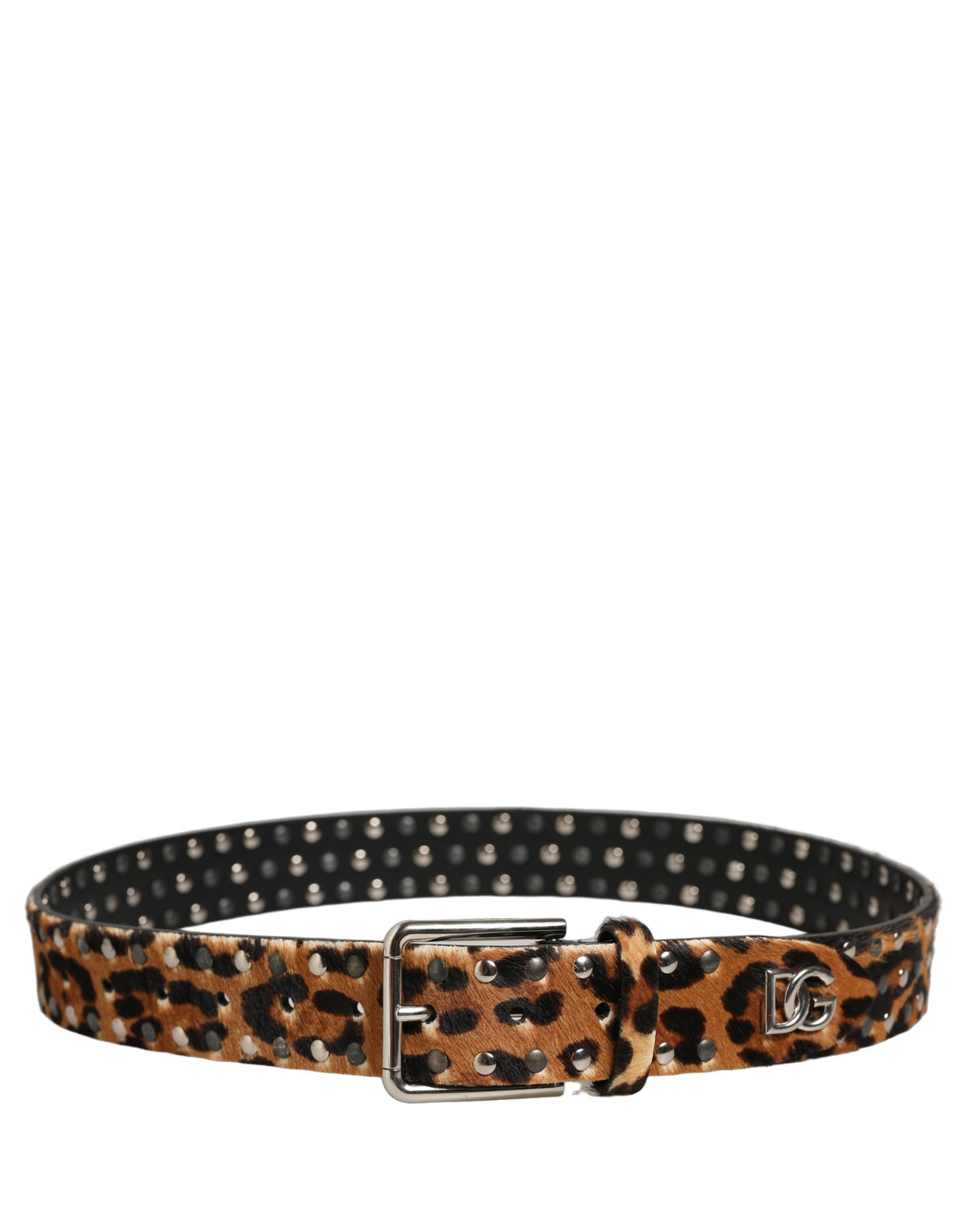 Dolce & Gabbana Brown Leopard Hair Studs Metal Buckle Belt braun
