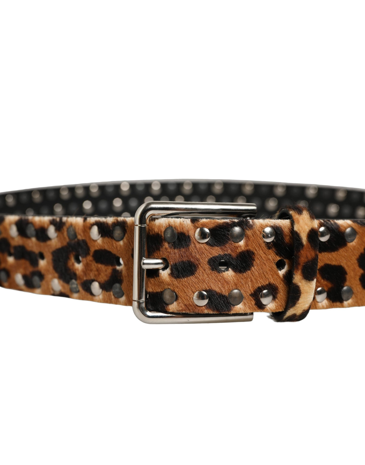 Dolce & Gabbana Brown Leopard Hair Studs Metal Buckle Belt braun