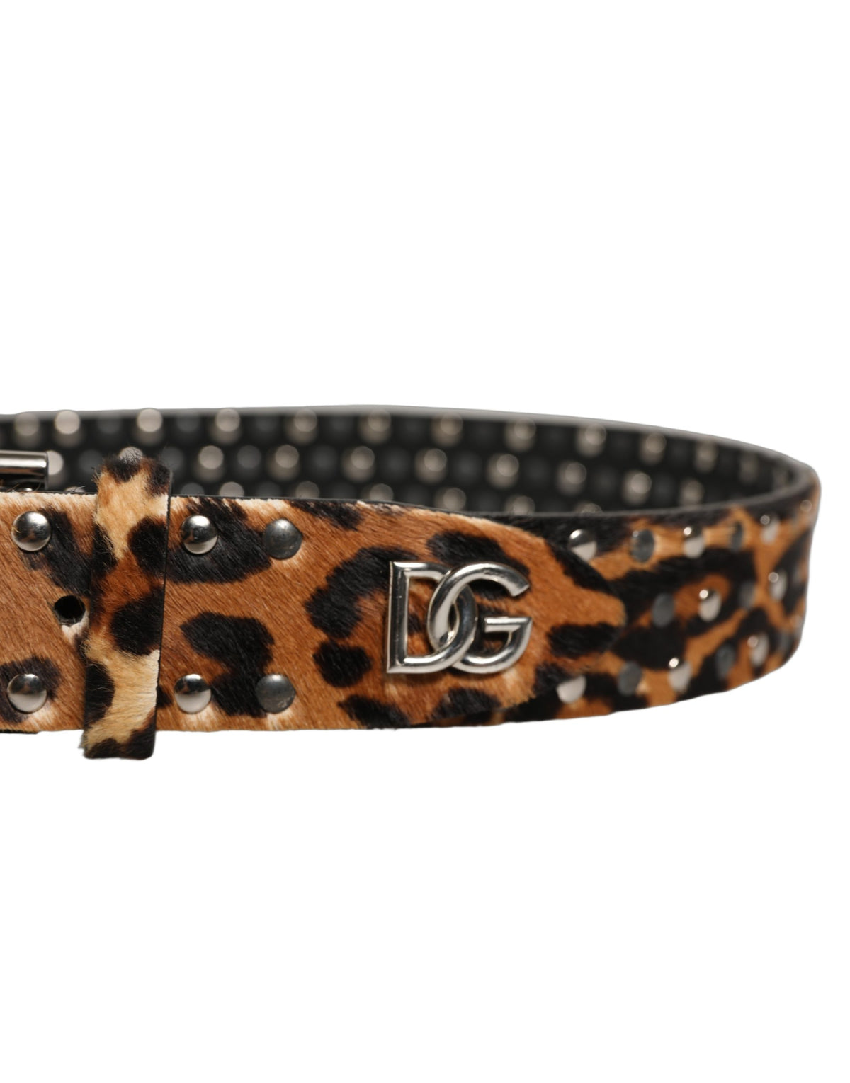 Dolce & Gabbana Brown Leopard Hair Studs Metal Buckle Belt braun