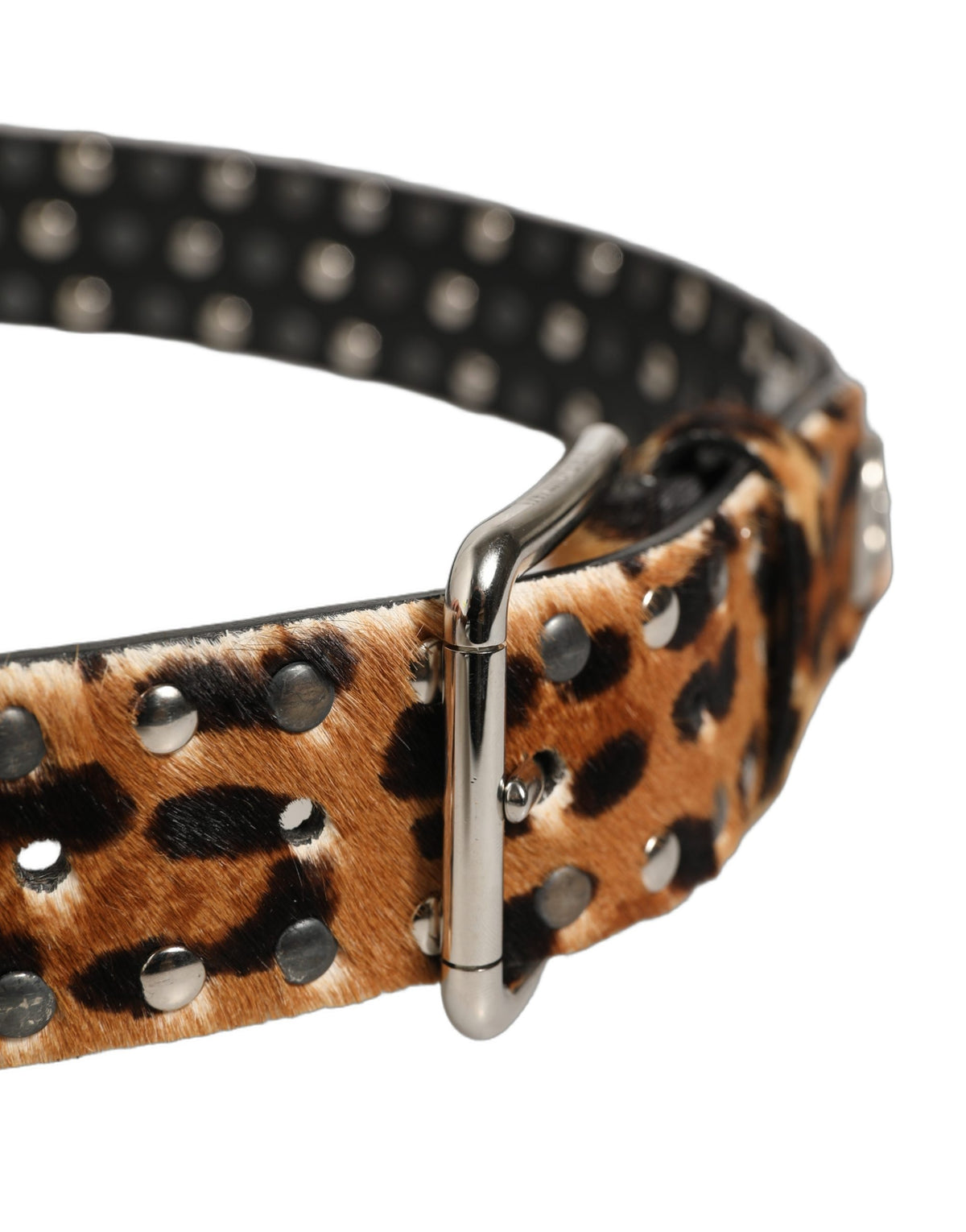 Dolce & Gabbana Brown Leopard Hair Studs Metal Buckle Belt braun