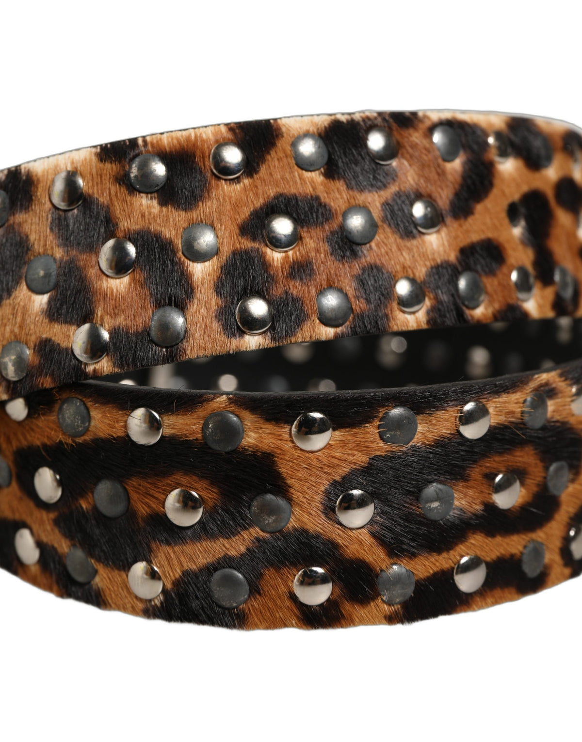 Dolce & Gabbana Brown Leopard Hair Studs Metal Buckle Belt braun