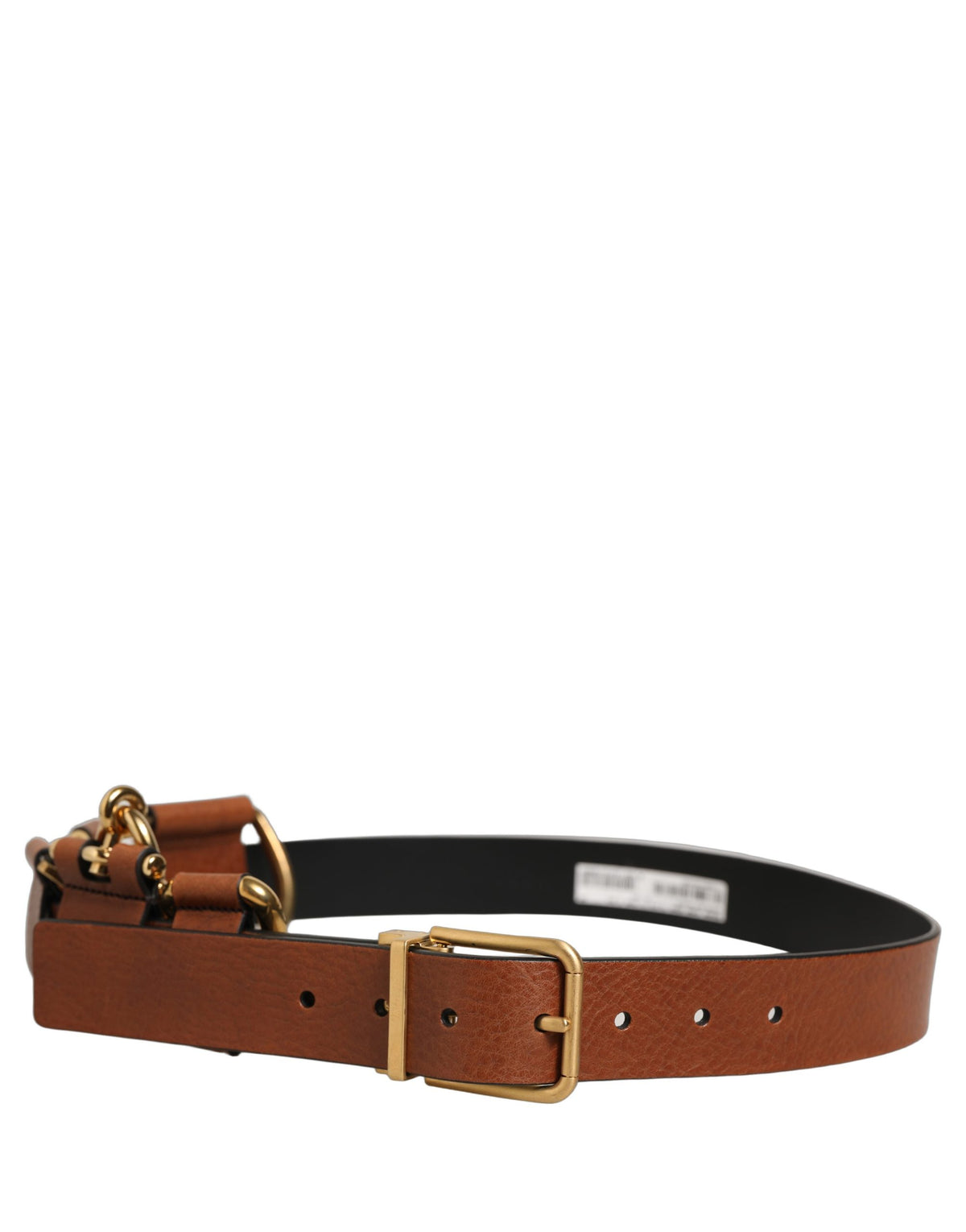 Dolce & Gabbana Brown Leather Gold Metal Rings Buckle Belt braun